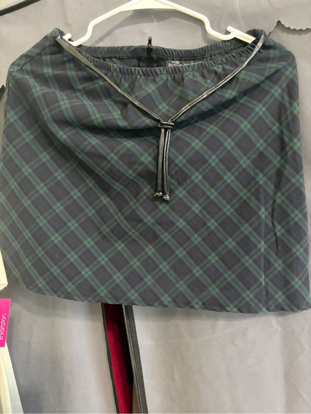 No Boundaries Navy and Green Plaid Mini Skirt with Drawstring Waist